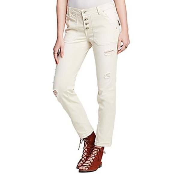 Free People Distressed Mountaineer Jeans Cream Size 4 - Picture 1 of 6